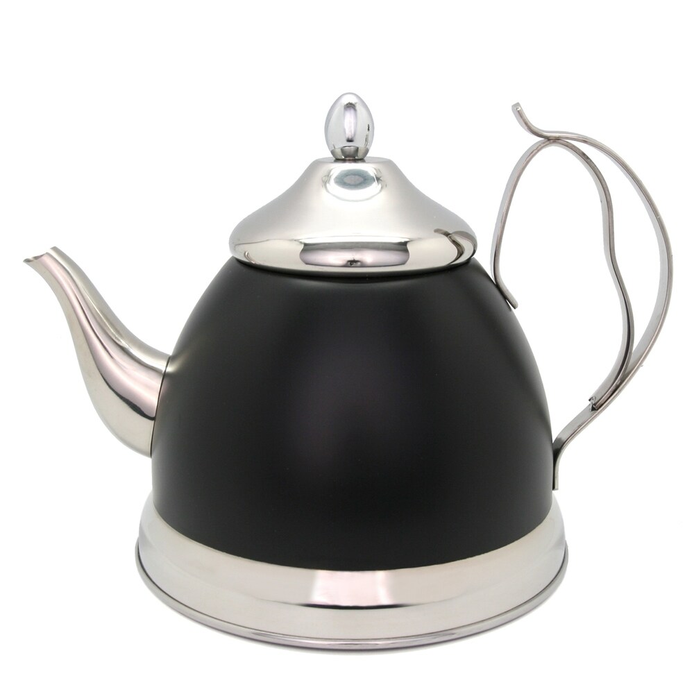 Creative Home Nobili Tea 2.0 Quart Stainless Steel Tea Kettle Tea Pot with Removable Infuser Basket  Opaque Black Color