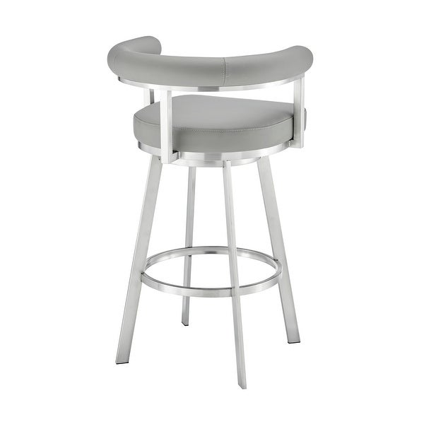 Gini 26 Inch Swivel Counter Stool， Round Back， Chrome， Gray Faux Leather