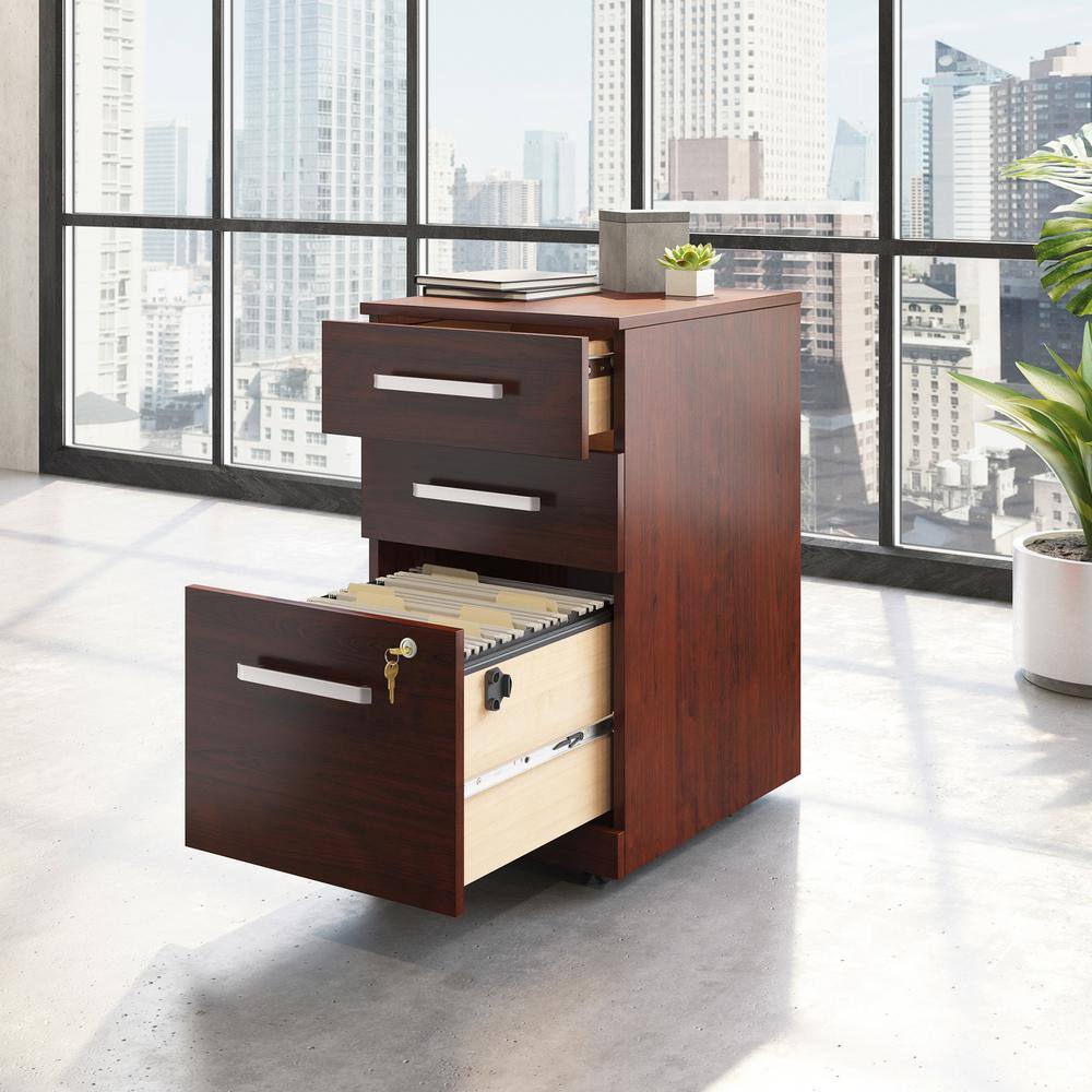 Affirm Classic Cherry File Cabinet with 3-Drawers and Casters for Mobility 427870