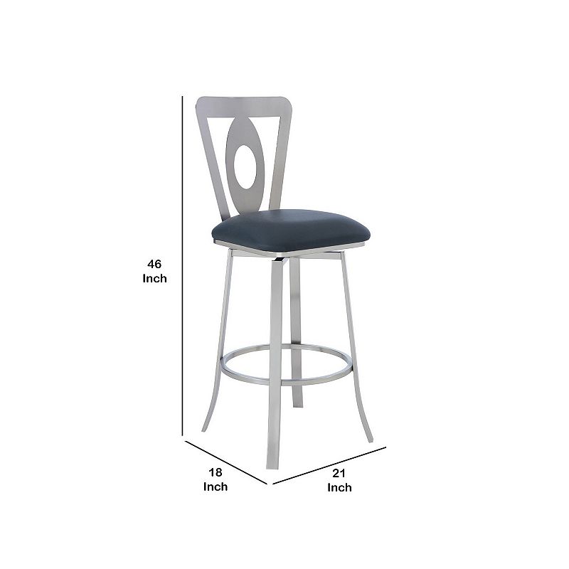 30 Inches Leatherette Barstool with Oval Cut Out， Silver