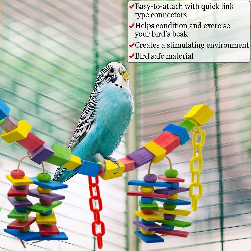 SunGrow Large Hammock Swing for Parrot and Cockatiel， Bridge Blocks Bird Toy