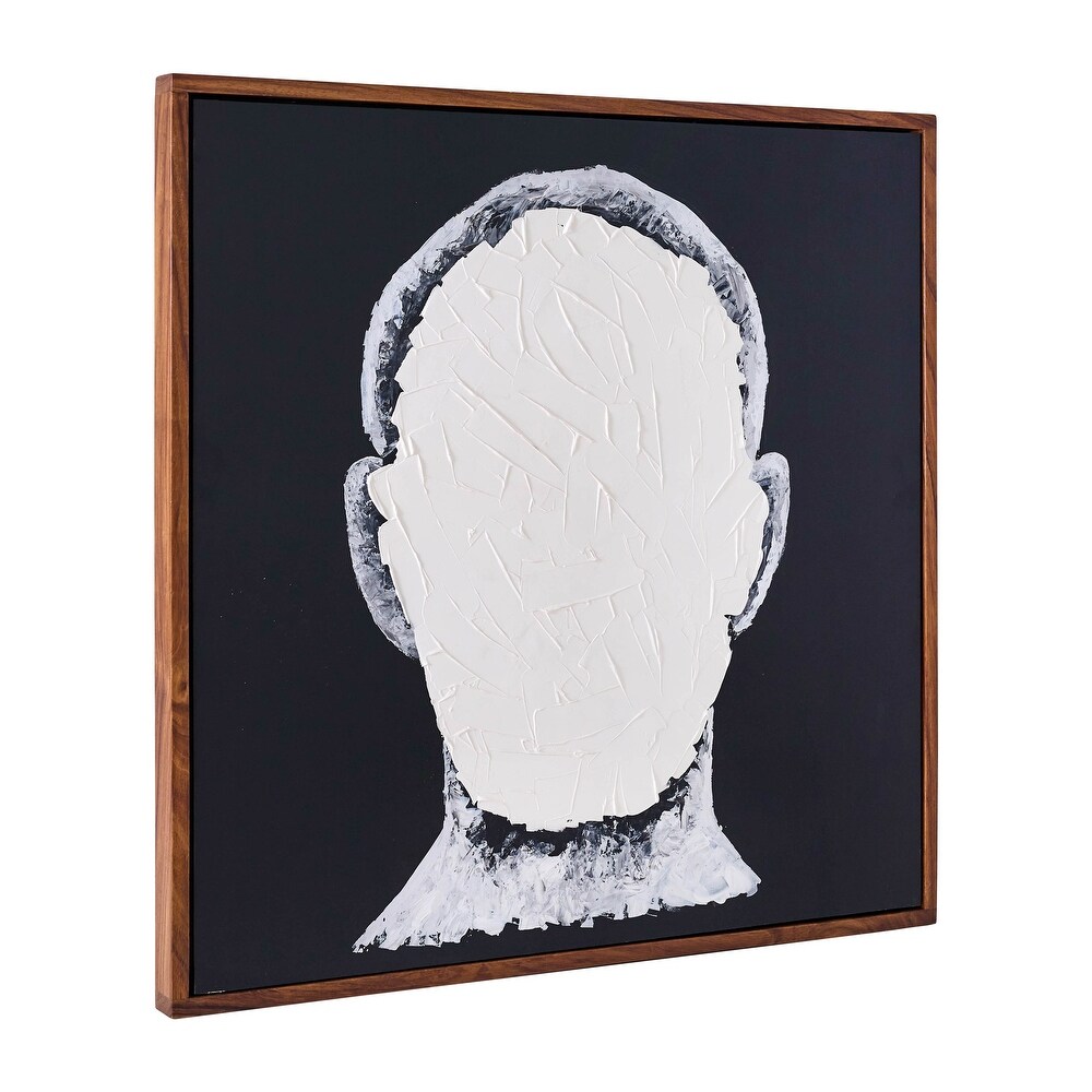 Blank Face Man Hand Painted Contemporary Art  White and Black  Parota Wood Frame  47 W x 3 D x 47 H