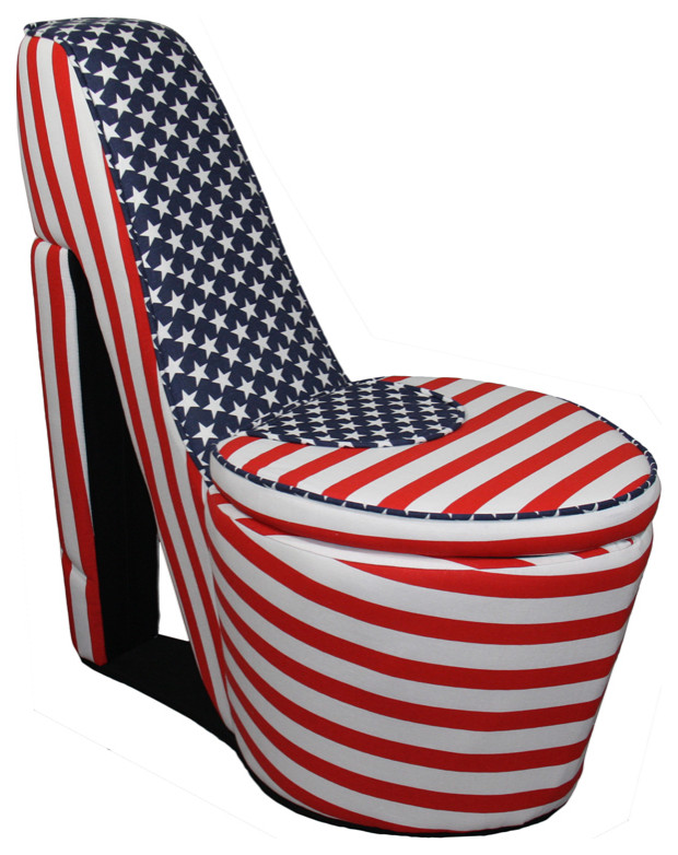 Benzara BM204211 Wooden High Heel Shaped Storage Chair  Flag Print  Multicolor   Eclectic   Armchairs And Accent Chairs   by VirVentures  Houzz