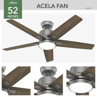 Hunter Acela 52 in. Hunter Express Integrated LED Indoor Matte Silver Ceiling Fan with Remote and Light Kit Included 51674