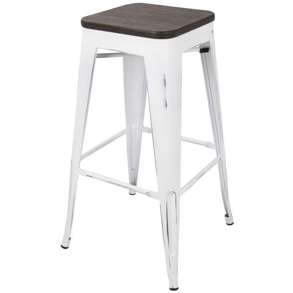 Carbon Loft Samira 30-inch Industrial Barstool with Vintage White Frame and Espresso Wood