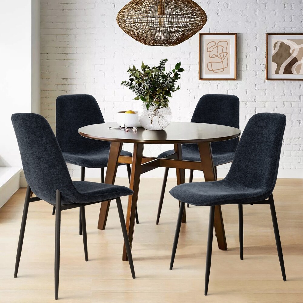 Upholstered Dining Chair with Black Metal Legs (Set of 4)