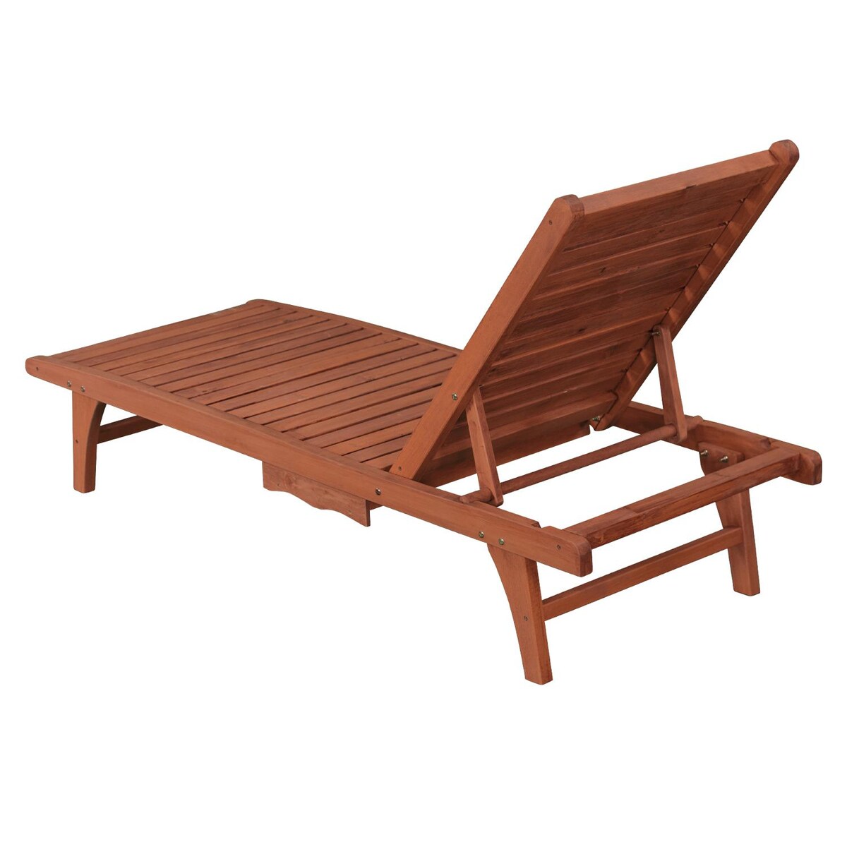 Leisure Season Wood Patio Chaise Lounge With Pull-Out Tray