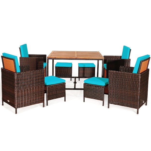 Tangkula 9 Pcs Outdoor Patio Dining Set Conversation Furniture W Removable Cushions Turquoise