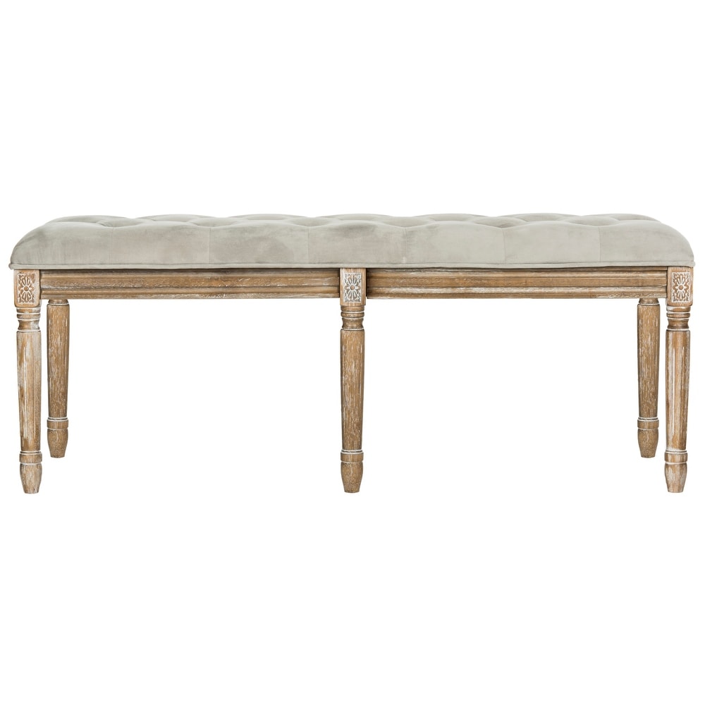 SAFAVIEH Rocha French Brasserie Tufted Rustic Wood Grey Bench   47.3\