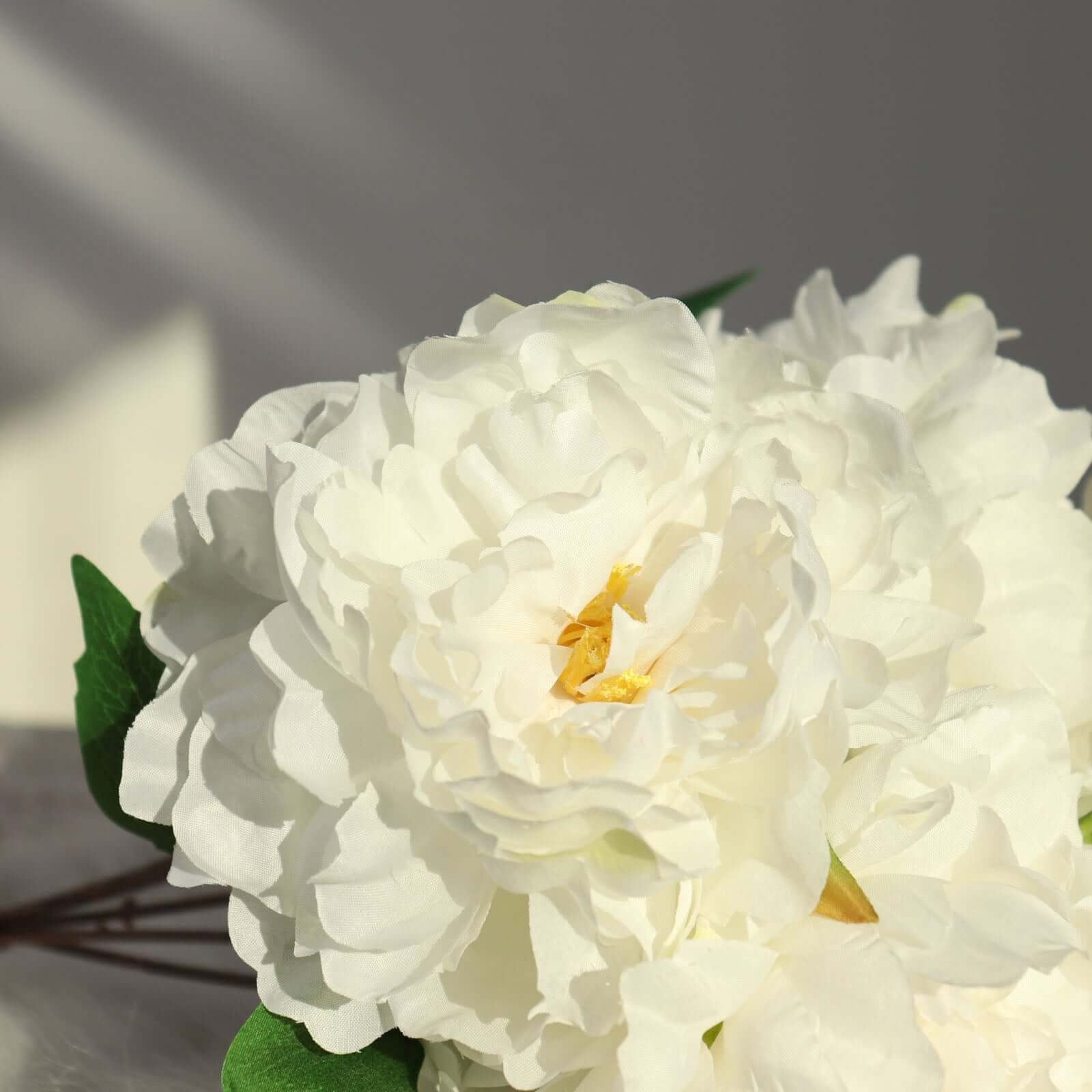 2 Bushes White Artificial Silk Peony Flower Bouquets, Real Touch Peonies Spray 17