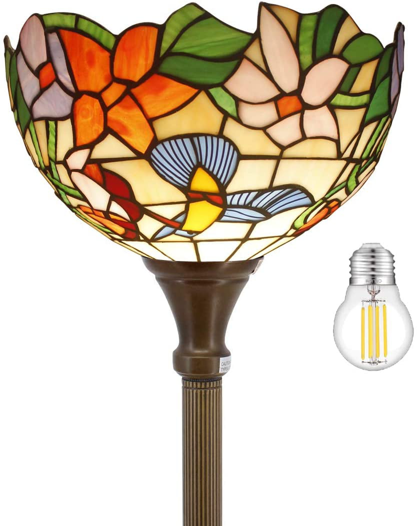 BBNBDMZ Tiffany Floor Lamp Hummingbird Amber Stained Glass Light 12X12X66 Inches Pole Torchiere Standing Corner Torch Uplight Decor Bedroom Living Room  Office S101 Series