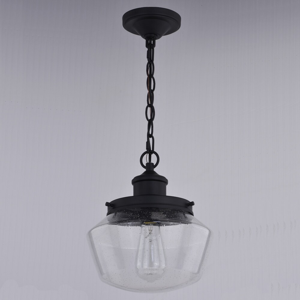 Collins 1 Light Black Farmhouse Outdoor Pendant Clear Schoolhouse Glass   10 in. W x 11.5 in. H x 10 in. D