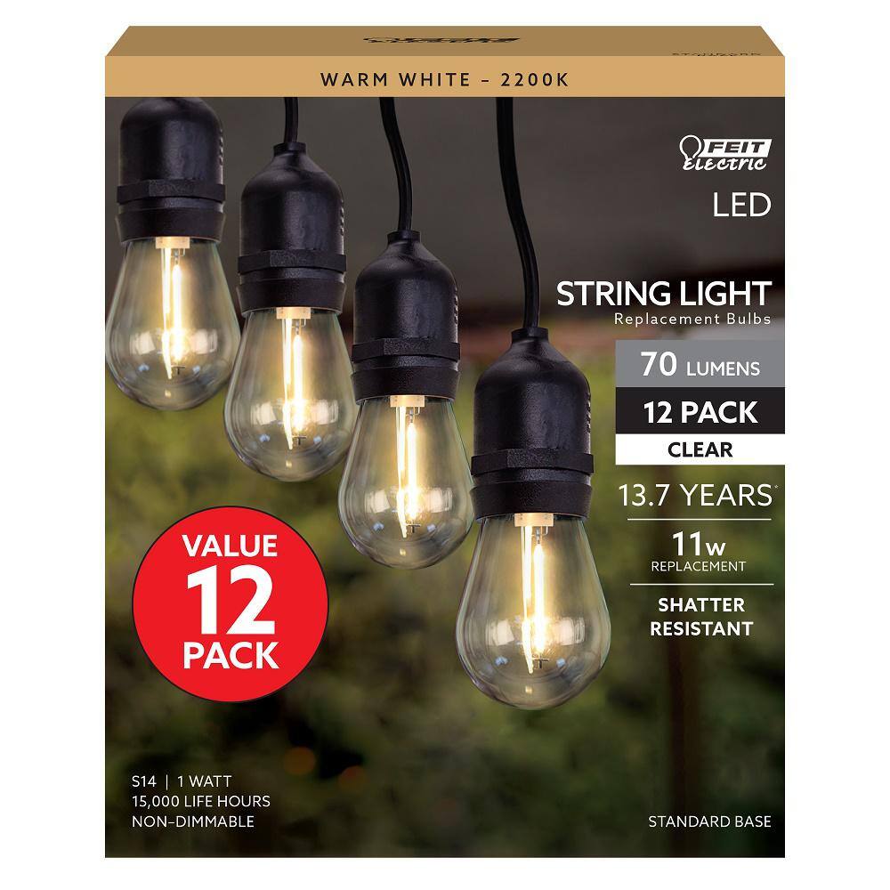 Feit Electric 11-Watt Equivalent S14 String Light LED Light Bulb Warm White 2200K (12-Pack) S14822FILED12