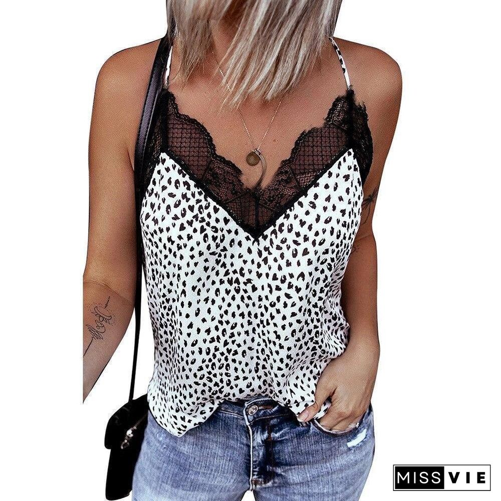 New Summer Tank Top Women Clothes Leopard Sleeveless Suspender Lace Lace Sexy Tops Backless Fashion For Women's Clothing