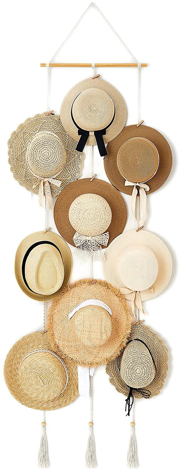 XILONG Hat Rack Hat Hangers for Wall Boho Caps Storage Display Organizer with Decorative Tassels Modern Cowboy Womens Hat Holder Display Hanger for Wide Brim Hats Bowler Fedora Hats Baseball Caps