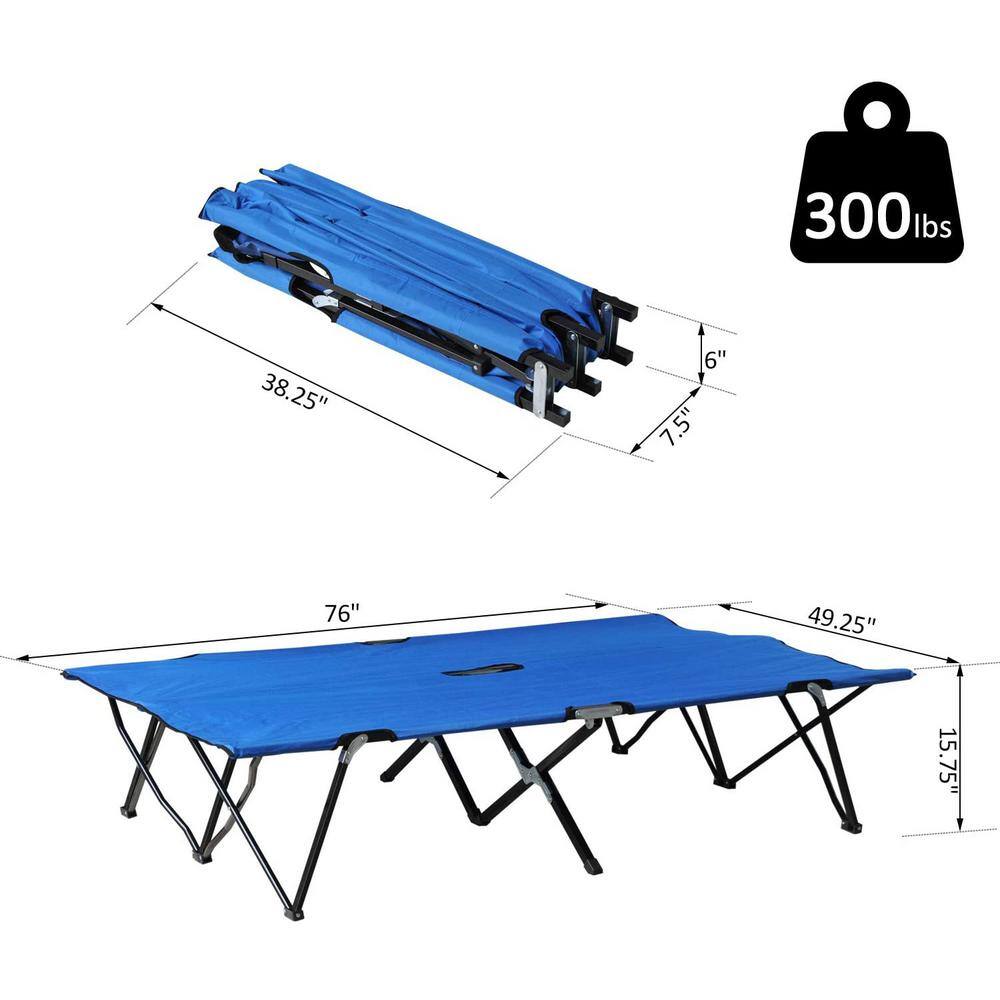 Outsunny Portable Wide Folding Elevated Bed Camping Cot for Adults with Easy Carry Bag and Durable Fabric Blue A20-030BU