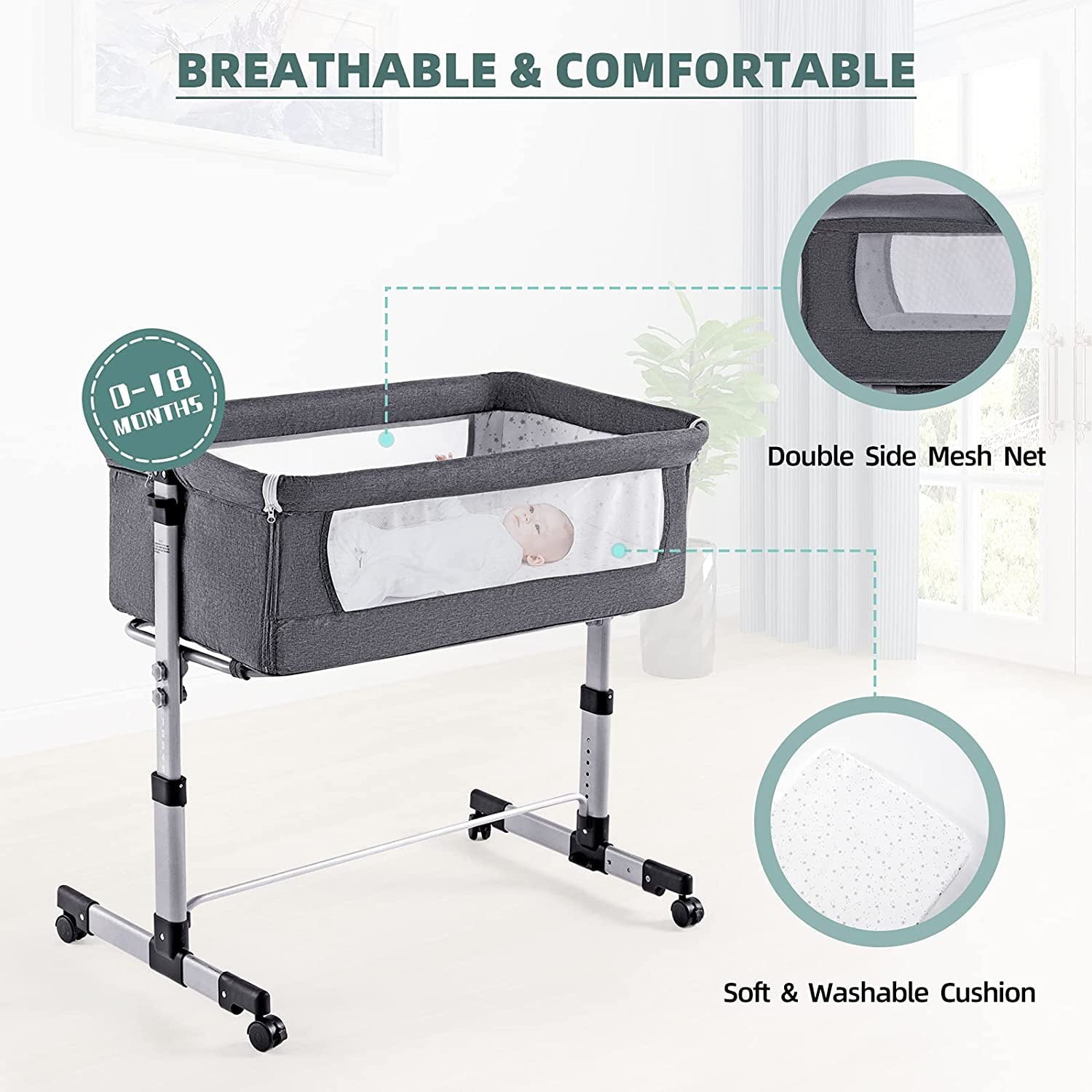 Lamberia 3 in 1 Bassinet for Baby, Easy Folding Sleeper with Mattress for Newborn Infant/Baby Boy/Baby Girl (Grey)