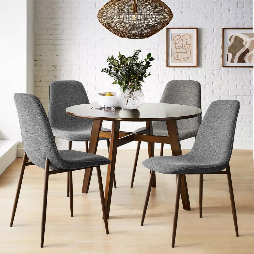 Upholstered Modern Back Dining Chair with Walnut Leg (Set of 4)