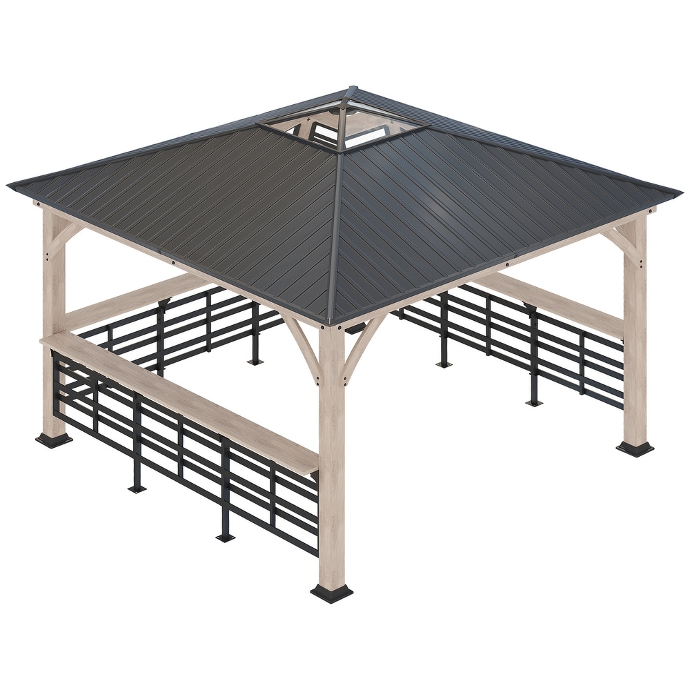 Outsunny 11' x 11' Outdoor Gazebo Grill Canopy with Bar Counters  Ceiling Hook  Metal and Acrylic Combined Roof
