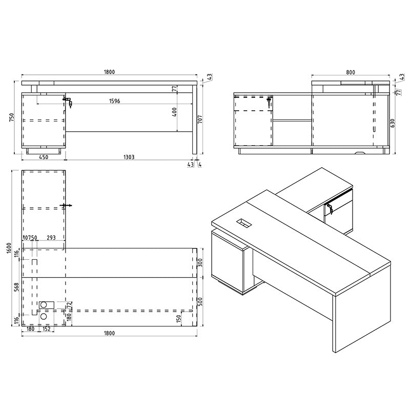 Carter Executive Office Desk + Left Return - 180cm - Coffee + Charcoal