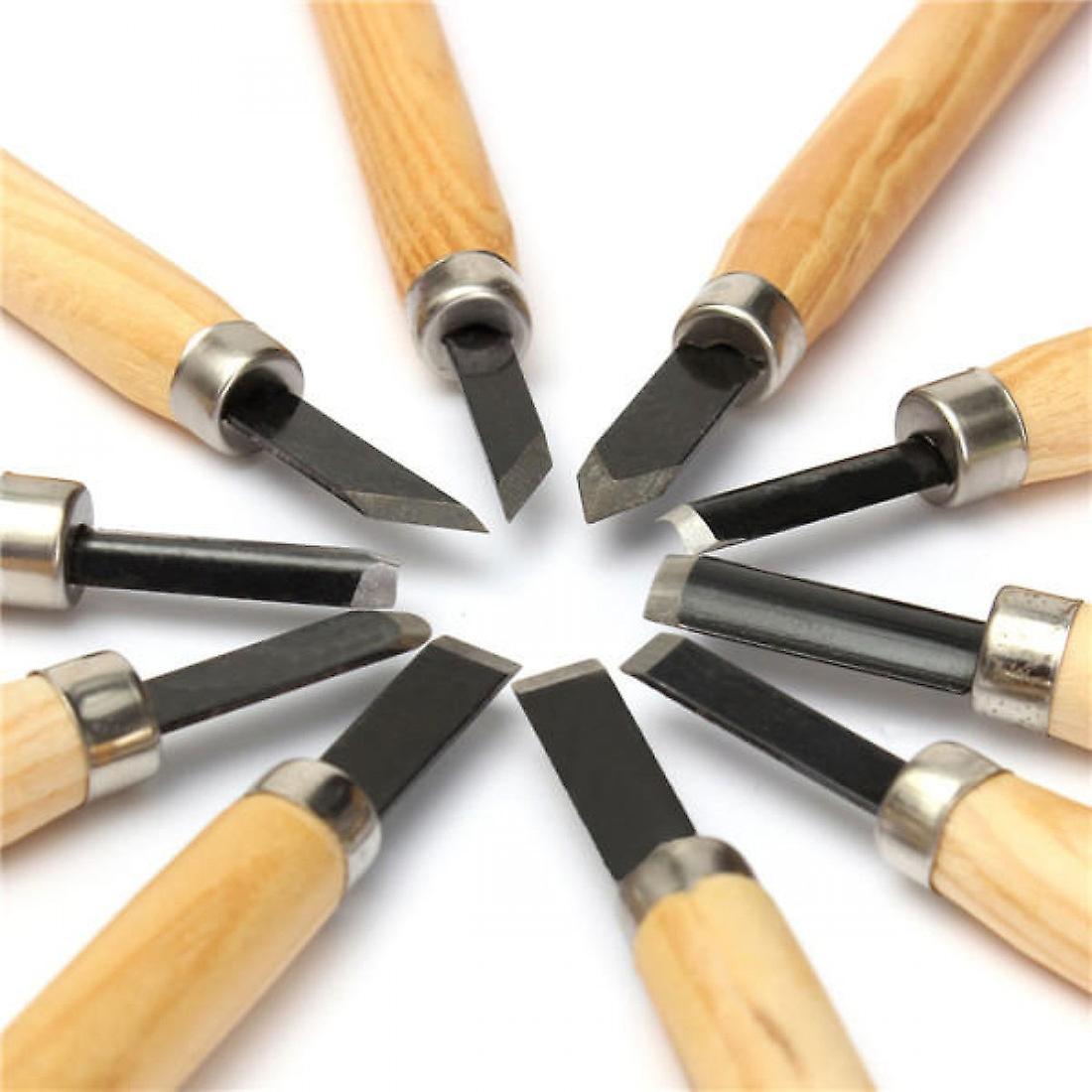 10pcs Wood Carving Chisel Set High Carbon Steel With Wooden Handle