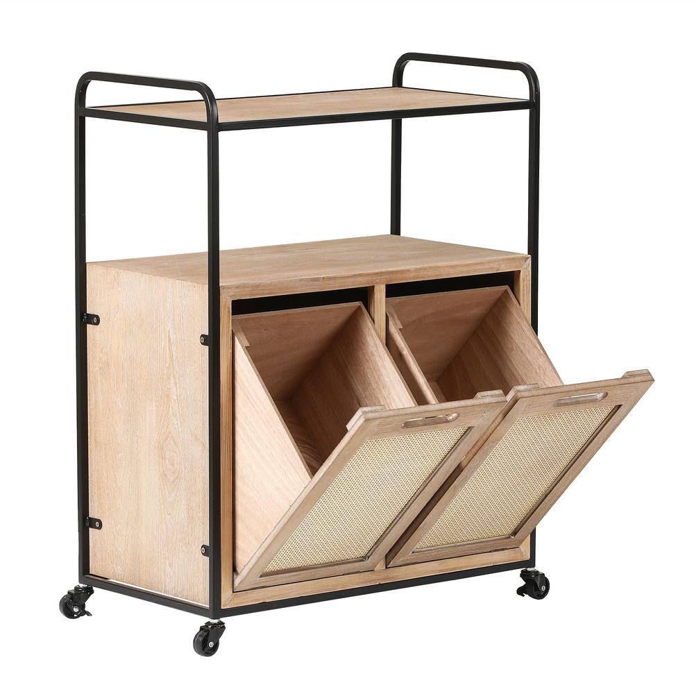 LuxenHome Natural Wood Finish Laundry and Storage Cart WHIF1325