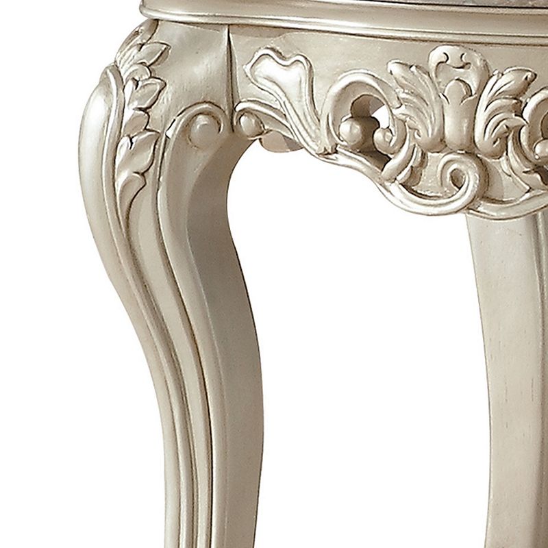 Traditional Style Marble Top End Table with Poly Resin Engravings，Gold