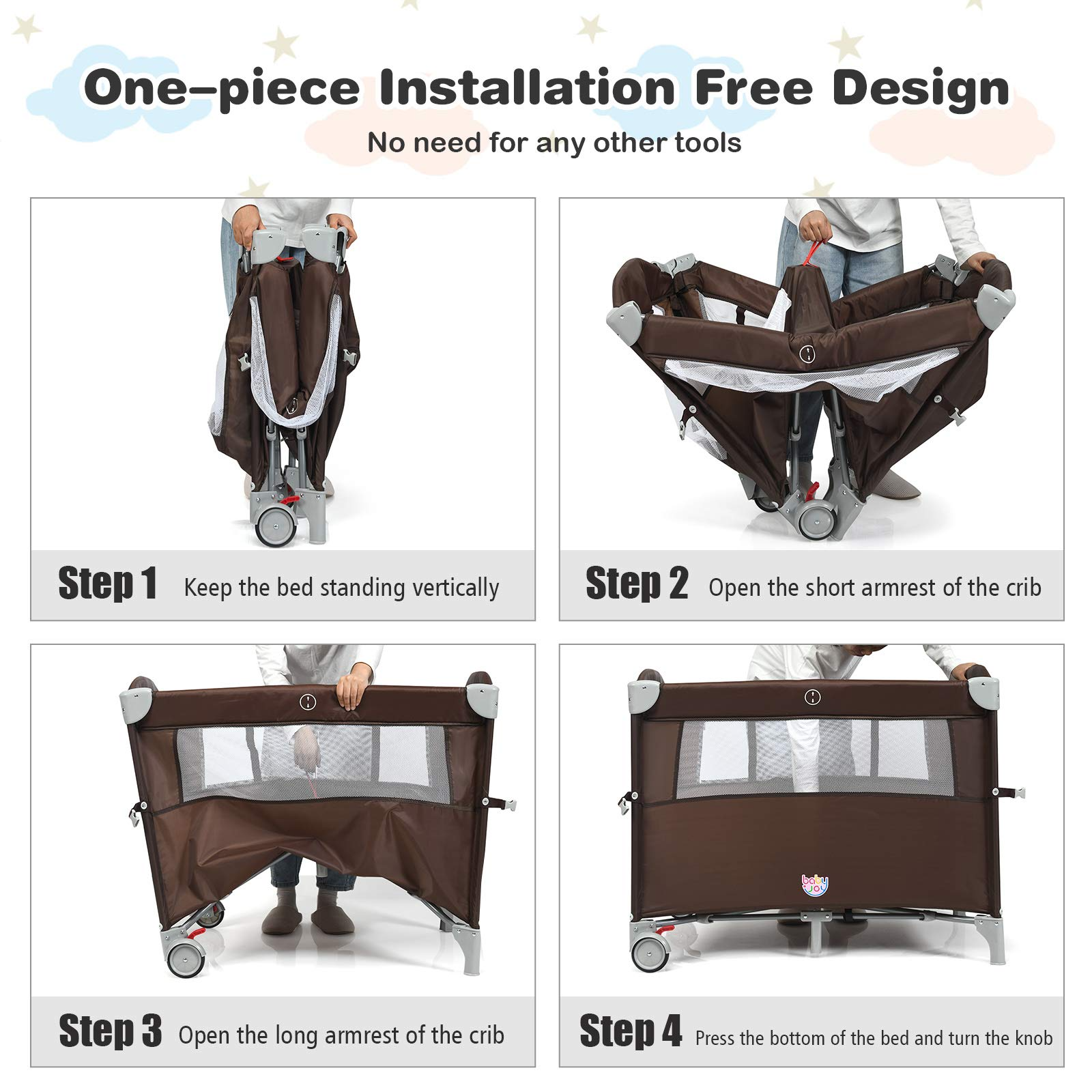 BABY JOY 5-in-1 Pack and Play, Baby Bedside Sleeper with Bassinet, Multifunction Baby Playard