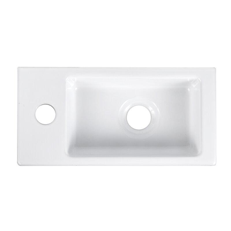 DeerValley DV-1V081L Wall Mount Sink， Rectangle Mini Vessel Sink，Small Bathroom Cloakroom White Porcelain Ceramic Wash Basin Left Hand