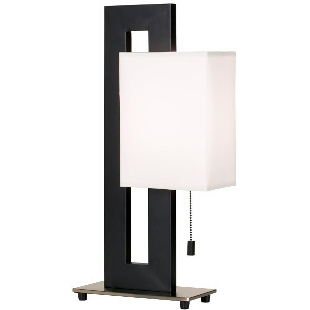 High Small Rectangular Modern Accent Table Lamp Pull Chain Black Metal Single White Shade Living Room Bedroom