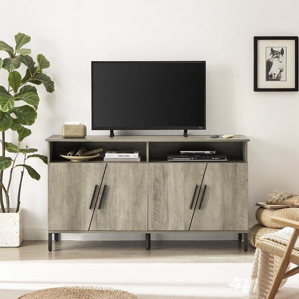 TV station with storage and open drawers， entertainment center console table