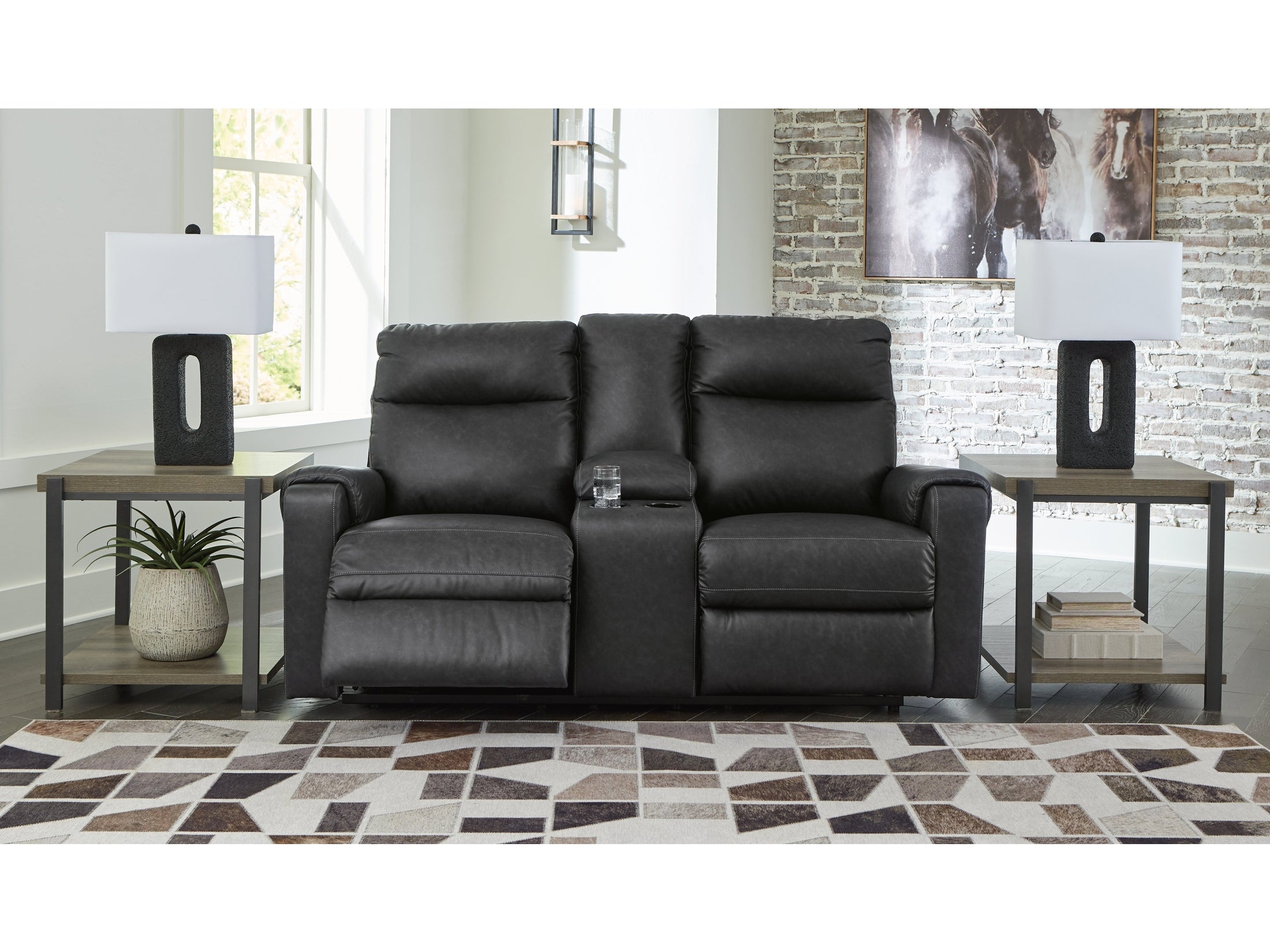 (Online Special Price) Axtellton Carbon Power Reclining Loveseat with Console