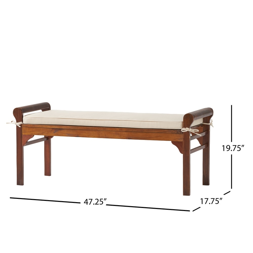 Nelson Rustic Acacia Wood Bench with Cushion by Christopher Knight Home