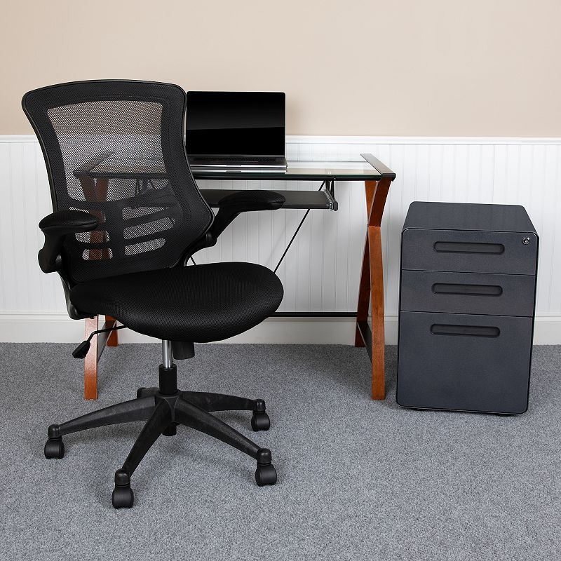 Flash Furniture Glass Top Desk， Office Chair and Filing Cabinet 3-piece Set