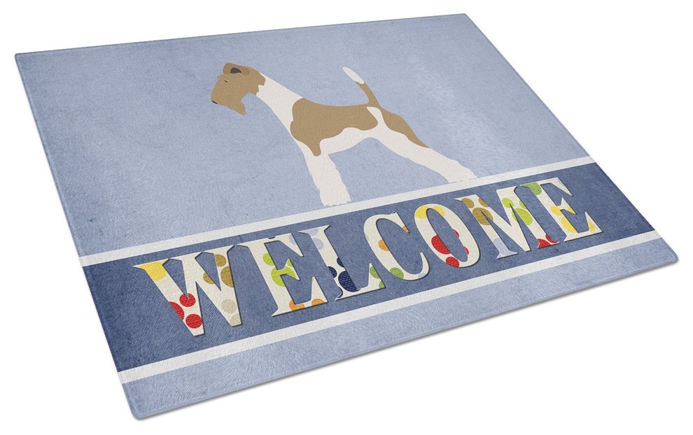 Wire Fox Terrier Welcome Glass Cutting Board  Large   Contemporary   Cutting Boards   by the store  Houzz