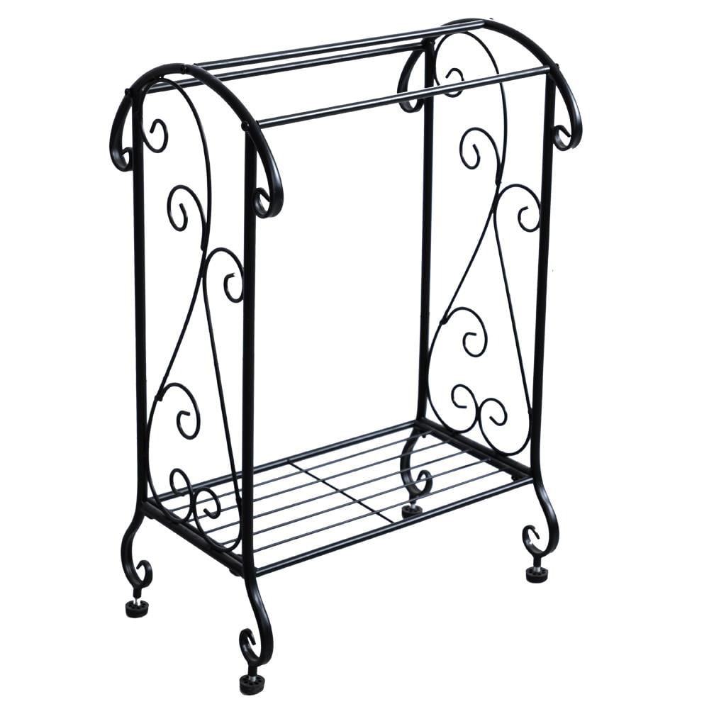 Ktaxon Metal Freestanding Towel Rack Stand Holder with Storage Shelf Organizer, Black Finish