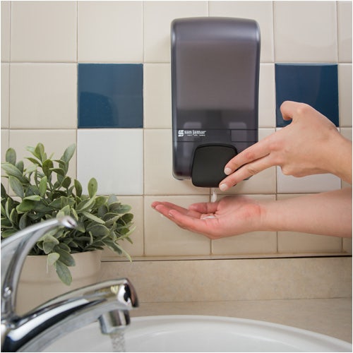 San Jamar S1300TBK Rely Manual Soap and Sanitizer Dispenser， 1300 mL， Black Pearl