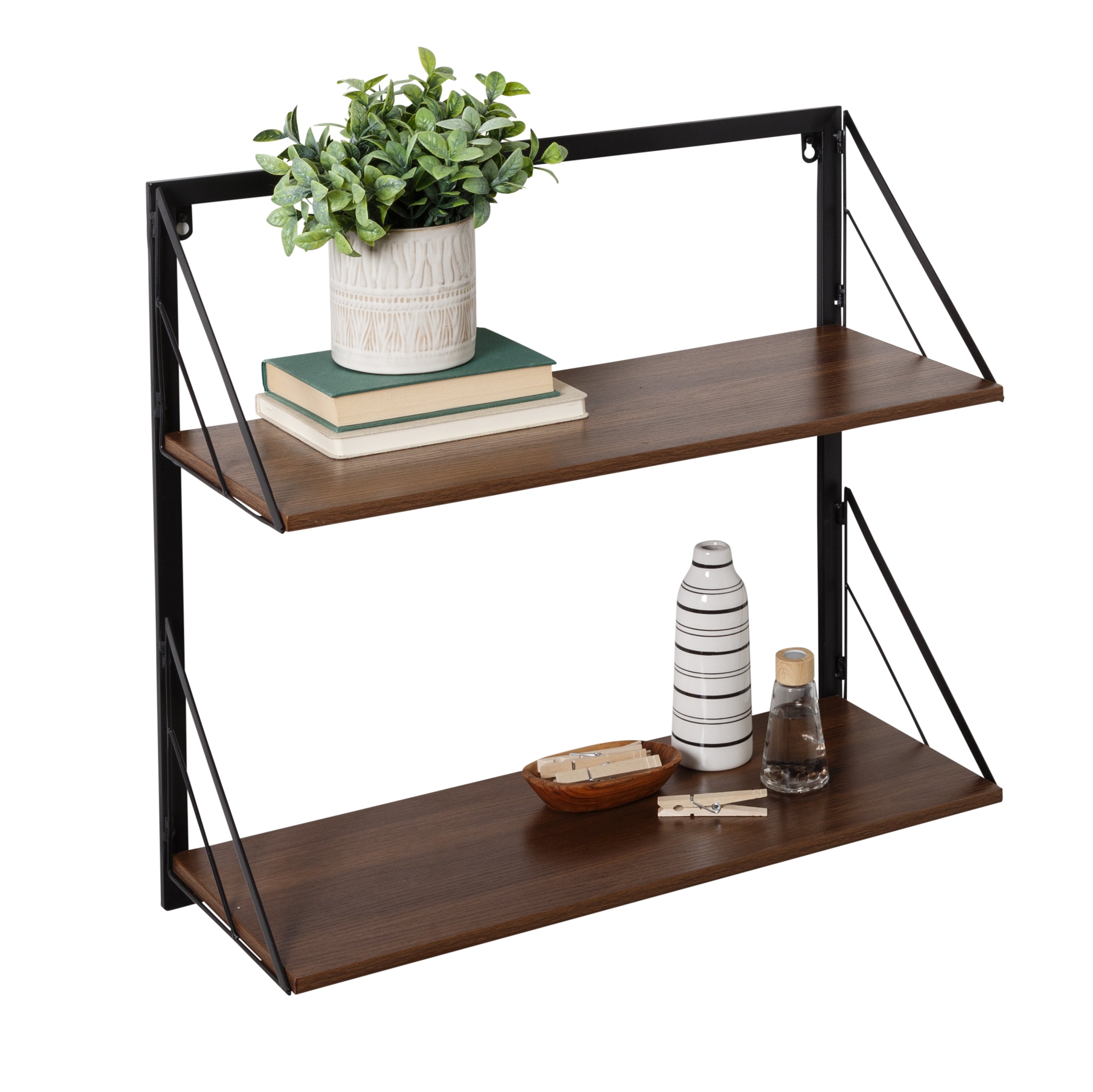 Honey-Can-Do 2-Tier Laundry Shelf W/ Wood, Walnut