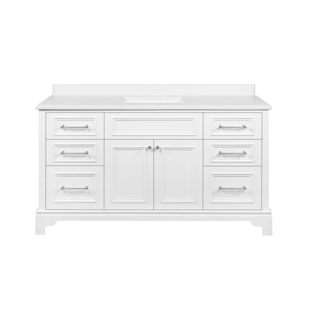 Home Decorators Collection Mara 60 in. W x 22 in. D x 35 in. H Bath Vanity in White with Cultured Marble Vanity Top in White with White Basins Mara 60W