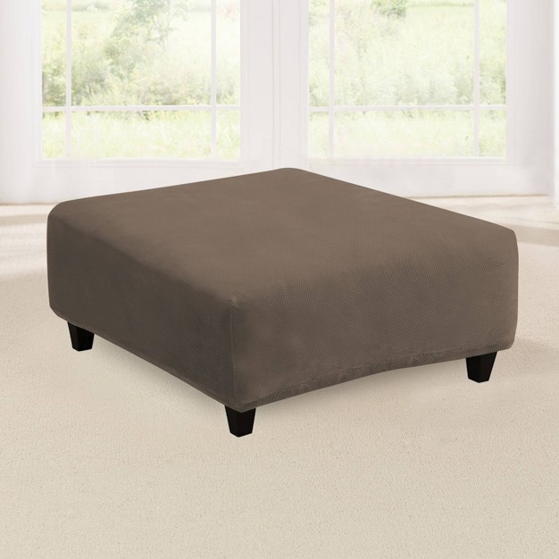 Stretch Pique Square Ottoman Slipcover Taupe Sure Fit