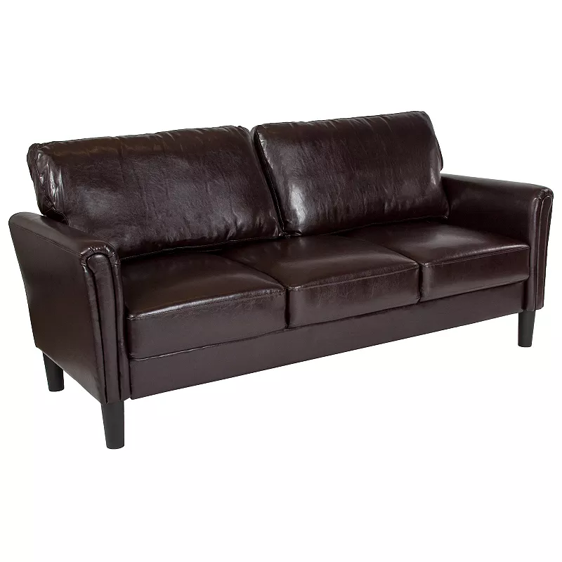 Emma and Oliver Living Room Sofa Couch， Tailored Arms in Black LeatherSoft