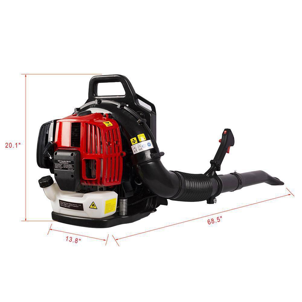 BTMWAY Black and Red 175 MPH 524 CFM 52cc 2-Cycle Gas Backpack Leaf Blower with Extended Tube. CXXRD-GI22235W465-Blower01