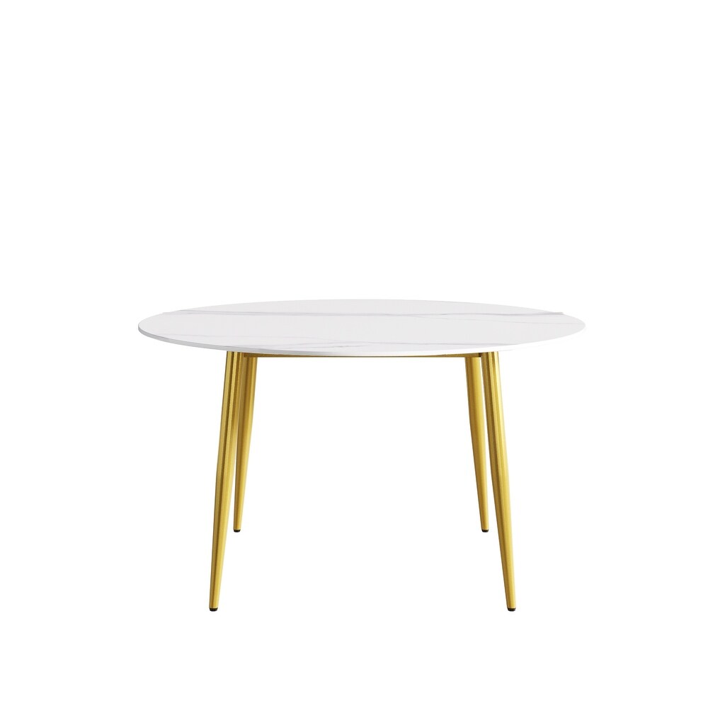 Round Marble Dining Table  Sintered Stone Table Top with Metal Legs