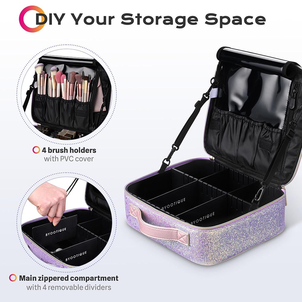 Byootique Sparkle Makeup Train Case w/ Dividers & Brush Holder