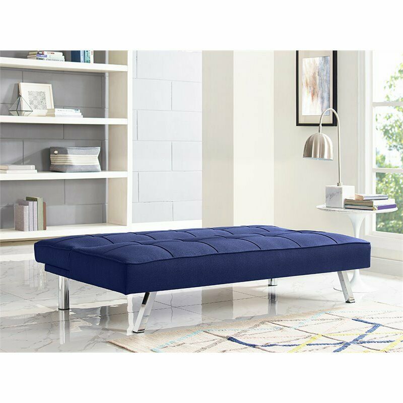 Navy Blue Tufted Sleeper Sofa in Fabric Upholstery