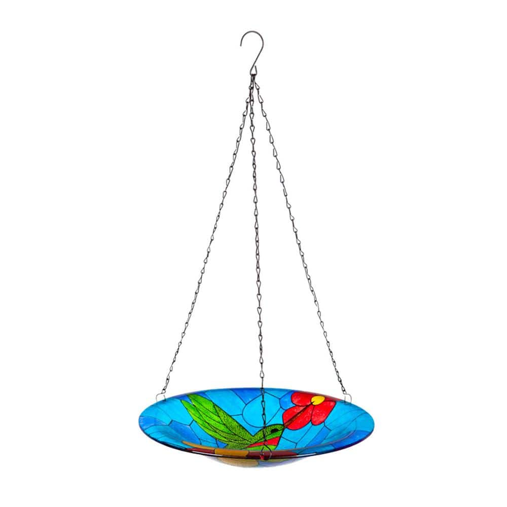 Evergreen Hummingbird 14 in. Glass Hanging Birdbath 2GB7009