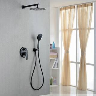 WATWAT Dowell 5-Spray 10 in. Shower Head Wall Mount Fixed and Handheld Shower Head 2.5 GPM in Matte Black SMDJE0522HSDP11B