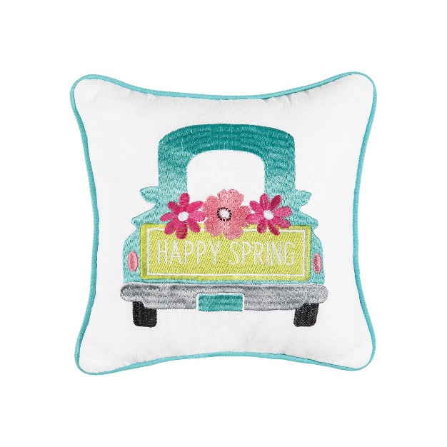 X 10 quot Happy Spring Truck Spring Embroidered Throw Pillow