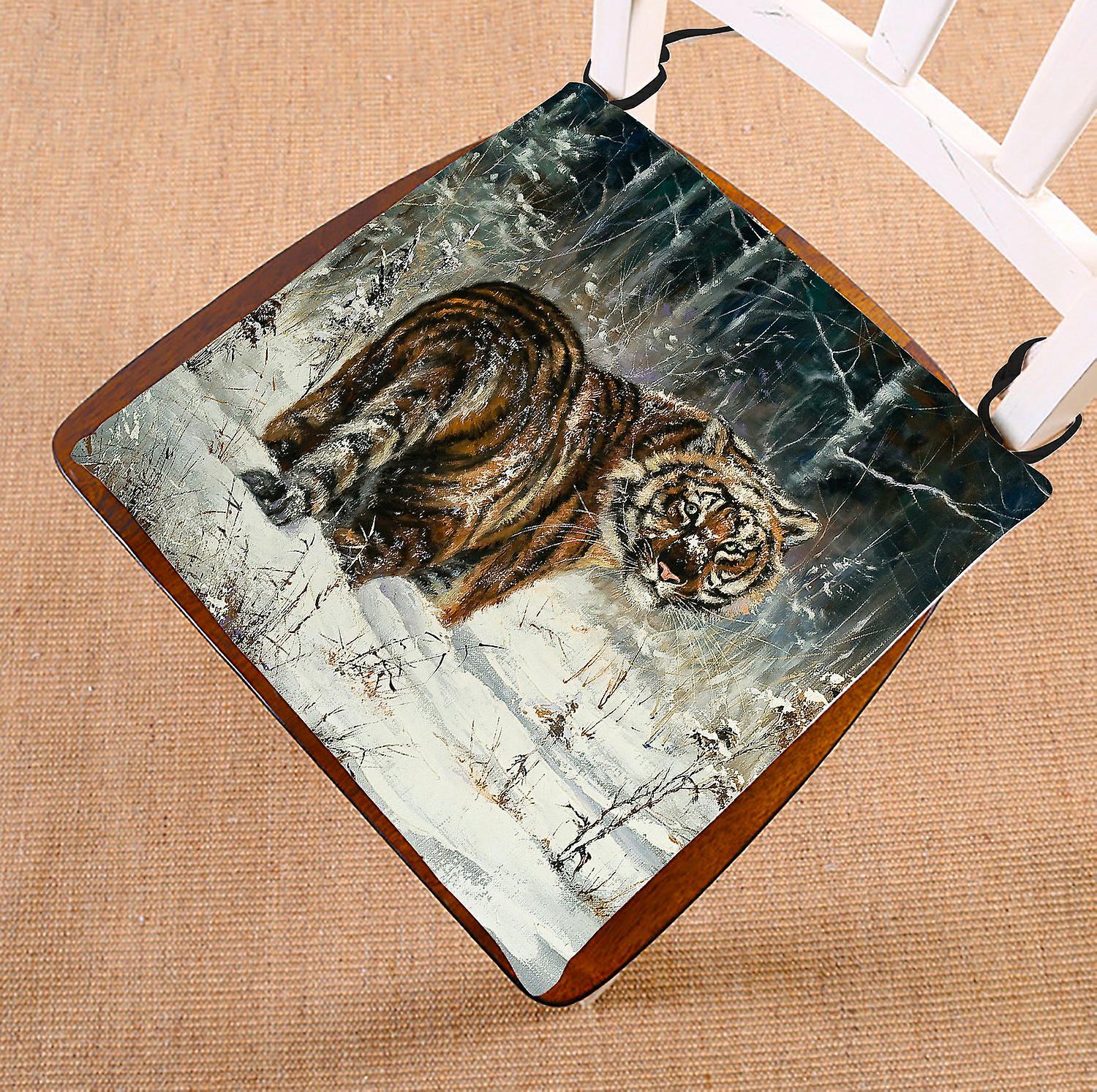 Animal Chair Pad， Landscape With A Tiger In Winter Wood Seat Cushion Chair Cushion Floor Cushion 40x40 Cm