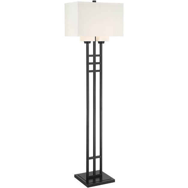 Tall Matte Black 3 light Rectangular Linen White Glass Shades For Living Room House